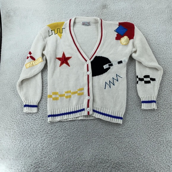 Vintage Spice of Life Cardigan Sweater Womens Small Knit Abstract Geometric‎ 80s - Picture 2 of 9